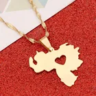 Женское ожерелье с подвеской в виде карты, золотистого цвета, ювелирное изделие в виде сердца