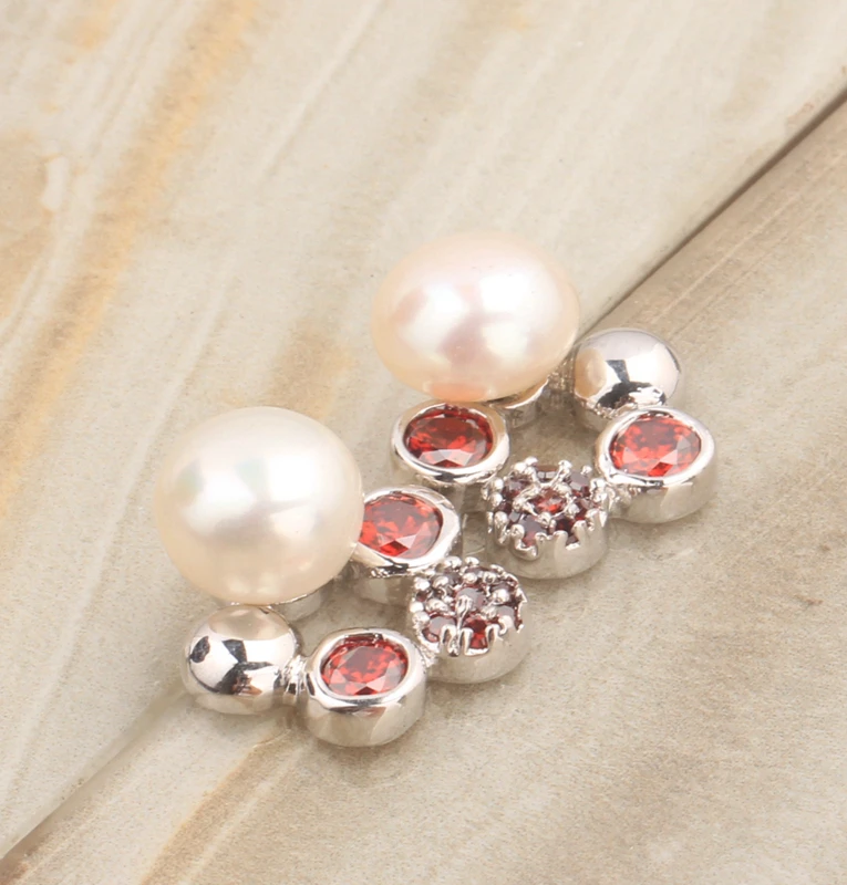 

White Zircon Pearl Silver Plated Argent Studs Earring Woman's Jewelry S5674