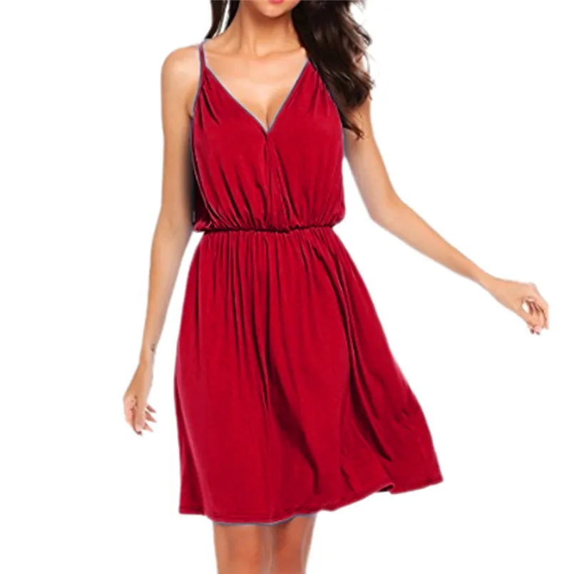 2019 Women Casual Loose Solid Color Sleeveless Empire Oversized V Neck Dress New Arrival vestidos | Женская одежда