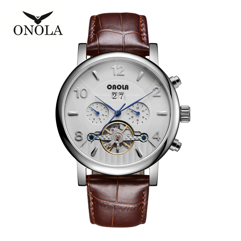 ONOLA Moon phase Топ бренд автоматические механические часы турбийон выдалбливают