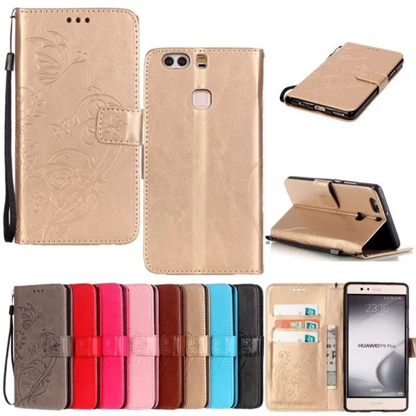 Высокое Качество 3D Рельеф Бабочка Флип Кожаный Чехол Для Huawei Ascend P9 Плюс 5.5 inch С