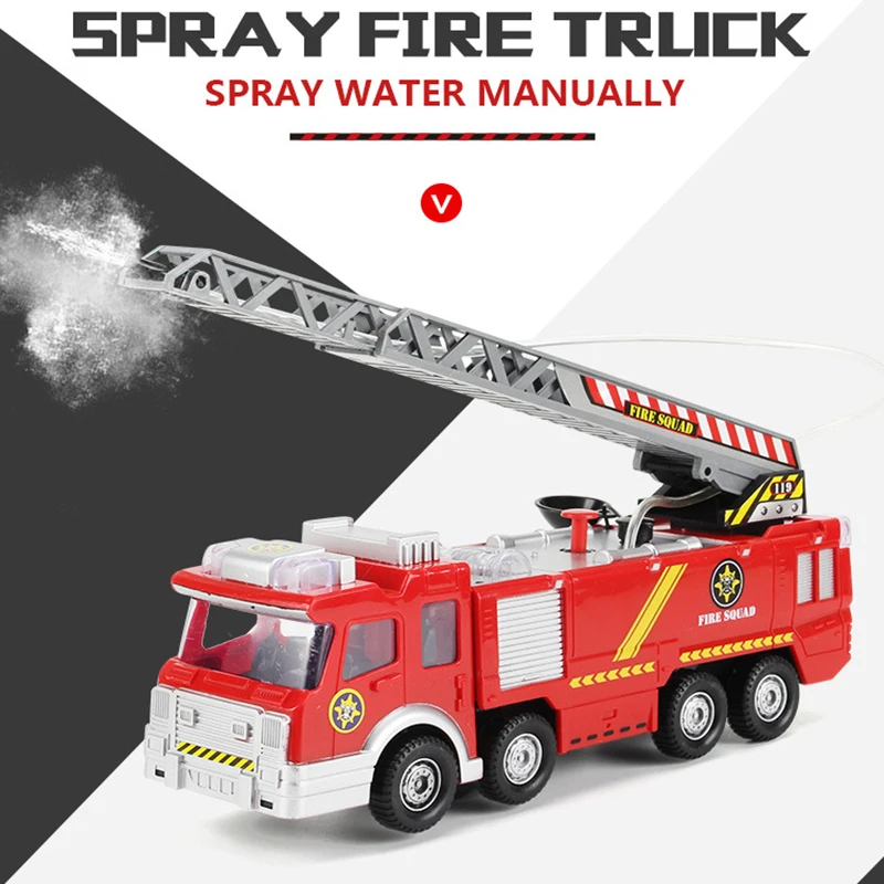 

MEOA Electric Spray Water Fire Truck with Bright Lights And Music Manual Control Diecast Sprinkler Kids Early Educational Toys
