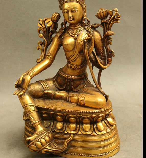 10 &quotстаринная китайская Бронза Буддизм лотоса Гуаньинь Кван-Инь зеленая богиня