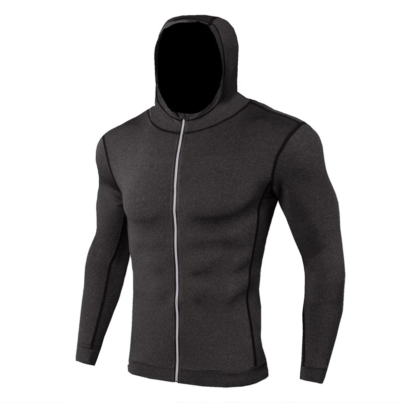 Dark Gray 1-4 Спортивная куртка толстовка мужская быстросохнущая футболка для тренировок фитнес куртки для бега куртки с длинным рукавом куртки с молнией и капюшоном баскетбольная Толстовка компресс - Цвет: Dark Gray 1-4