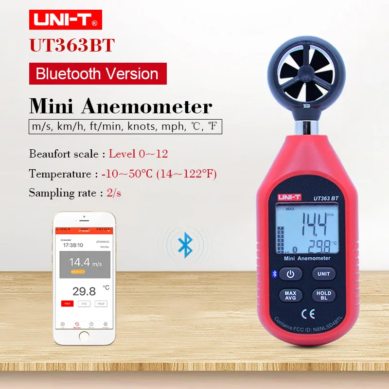 UNI T UT363BT мини Анемометр цифровой Bluetooth карманный размер измеритель скорости ветра
