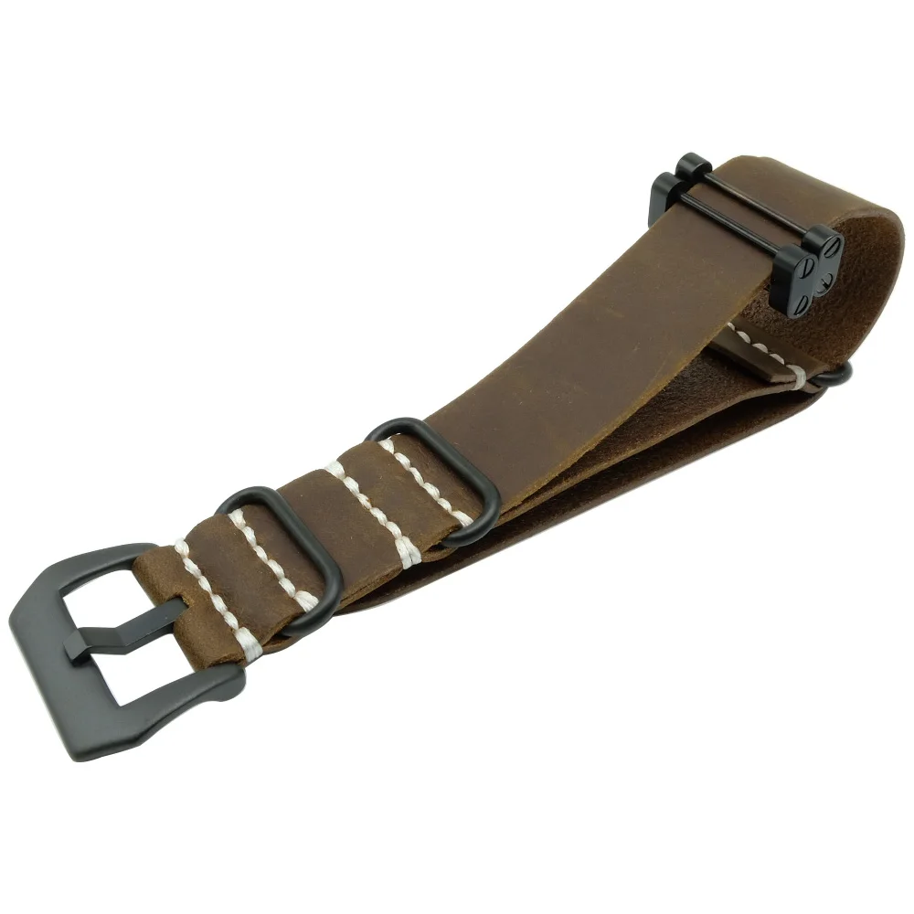 24mm Crazy Horse Rough Hand Wax Genuine Leather Military Watch Strap Band  For Suunto Core Traverse +  Adapters + Screwdriver