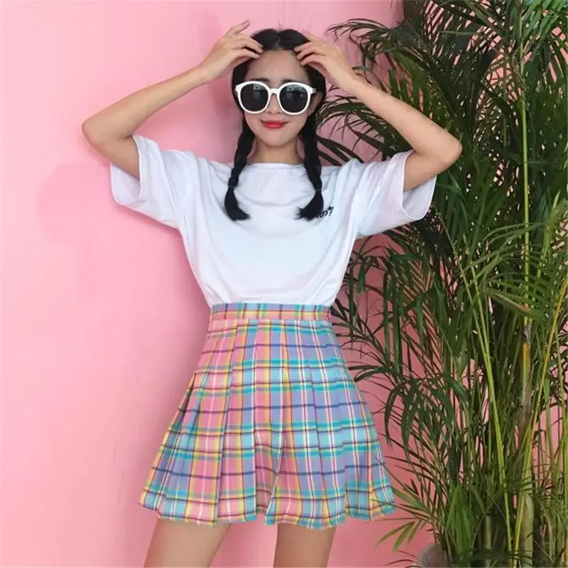 Neploe клетчатые юбки Harajuku Радужная меняющаяся юбка 2018 летние с высокой талией