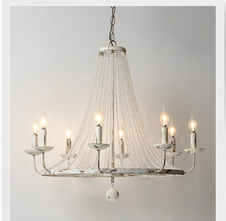 American country retro wrought iron living room dining chandelier French atmosphere creative bedroom crystal | Лампы и освещение
