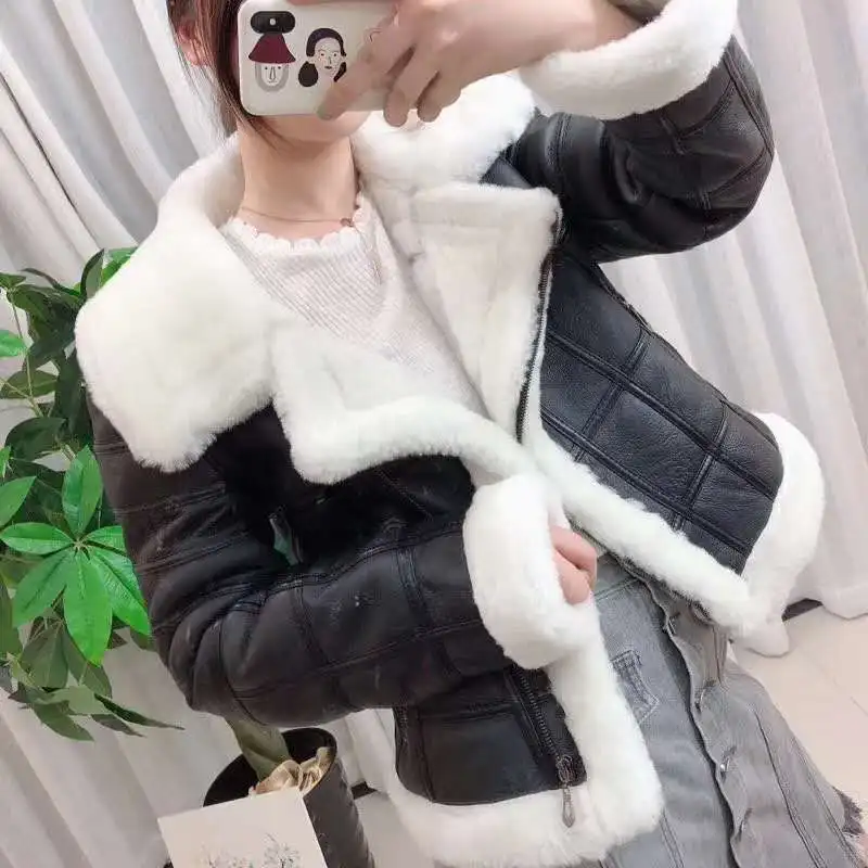 Abrigo mujer natural real sheep fur coat women clothes moto& Biker genuine leather jacket Double-faced Fur sheepskin coat