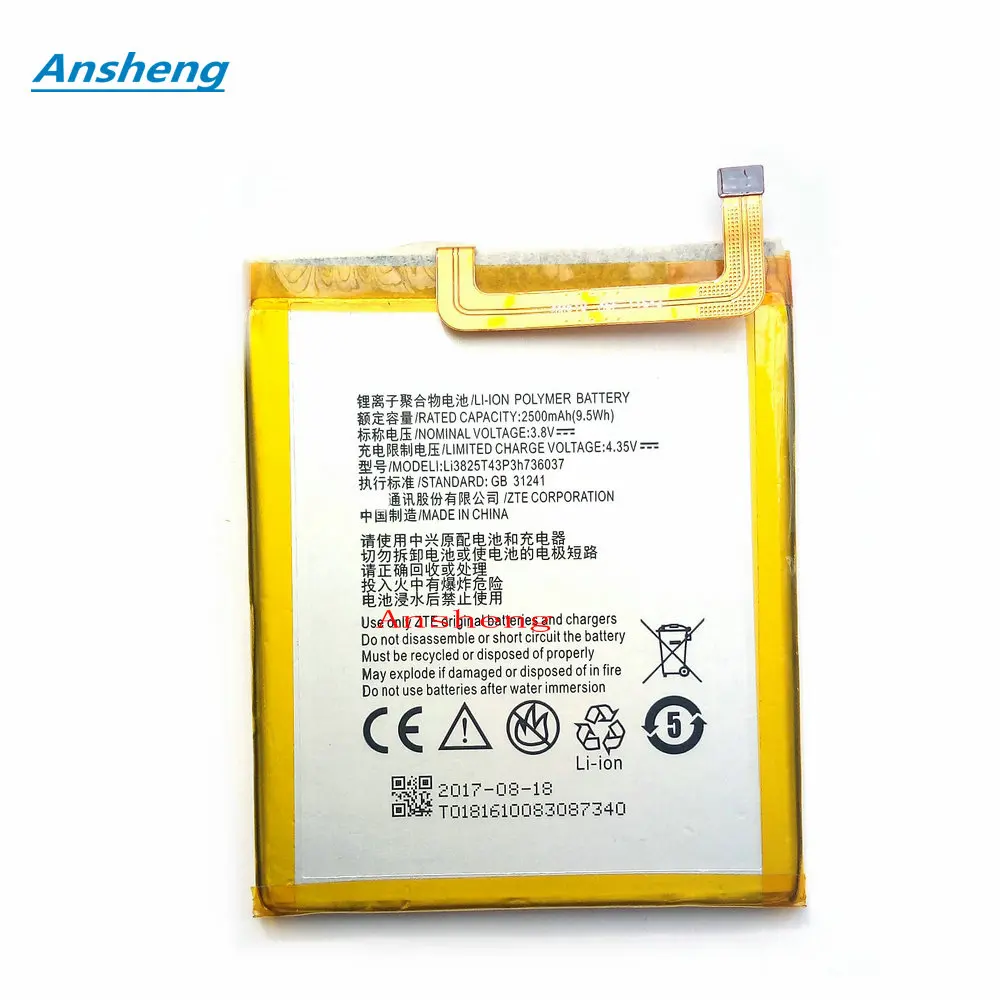 Ansheng Высокое качество 2500 мАч Li3825T43P3h736037 батарея для ZTE BV0720/для Blade A2/для V7 Lite Dua