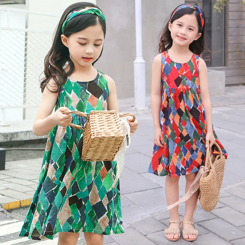 Kids Dresses for Girls Toddler Summer Dress Children 2019 Fashion Sleeveless Plaid Gift Headband 3 4 5 6 7 8 9 10 11 12 13 Years | Детская