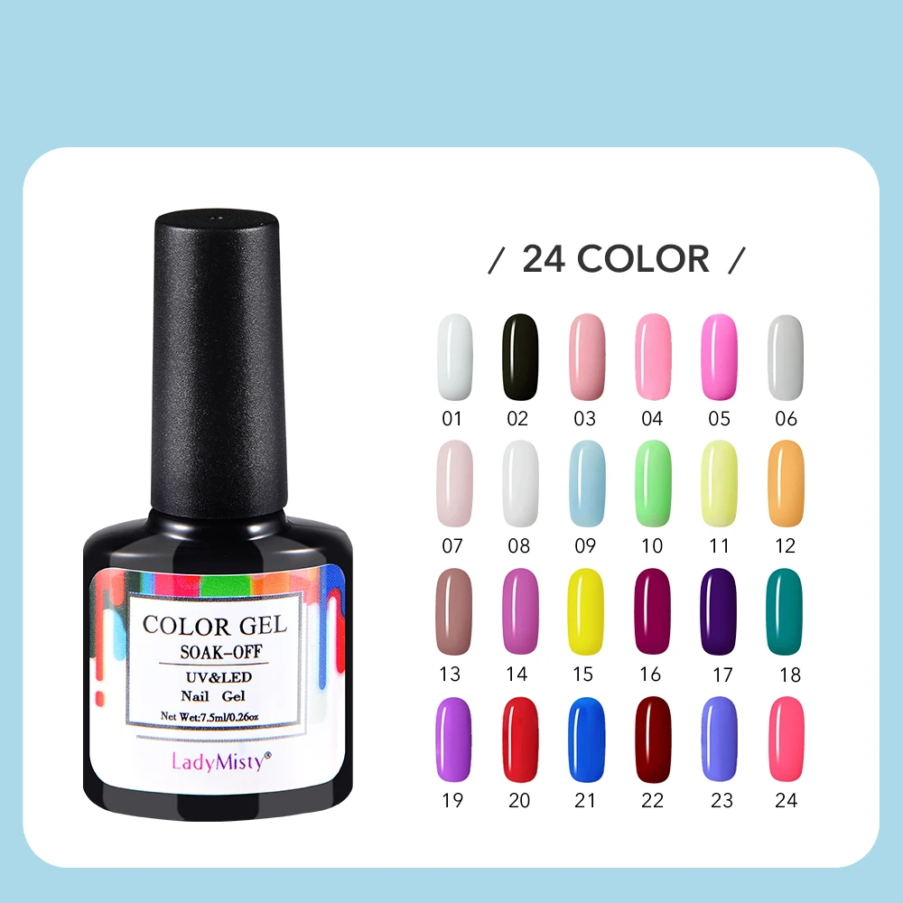 Ladymisty классическая бутылка чистый цвет 24 Цвета УФ-гель для ногтей долговечный