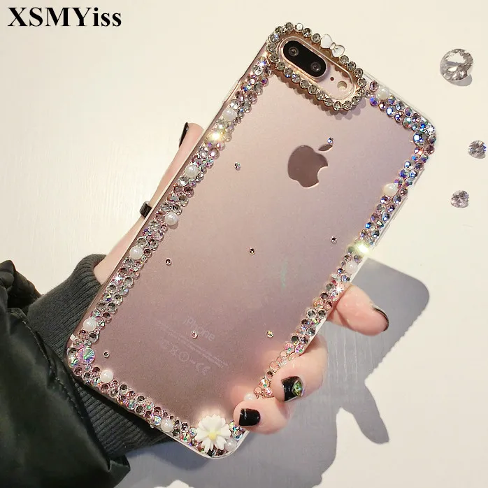 

XSMYiss Bling Rhinestone Diamond Pearl Soft Back Phone Jewelled Case Cover For iPhone 11 12 13 Pro MAX X Xs Max XR 6 6S 7 8 Plus
