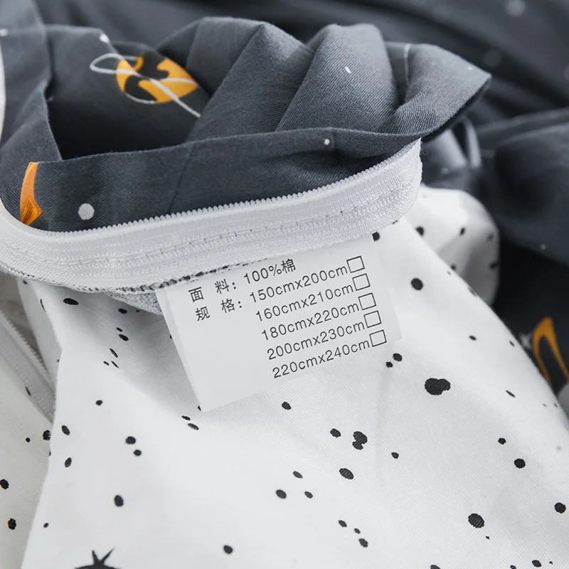 Роскошный хлопковый домашний текстиль с черным принтом постельное белье