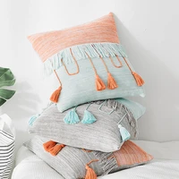 cable knit cushion cover vintage grey blue orange tassels pillow case 45cm45cm soft home decorative pillow cover