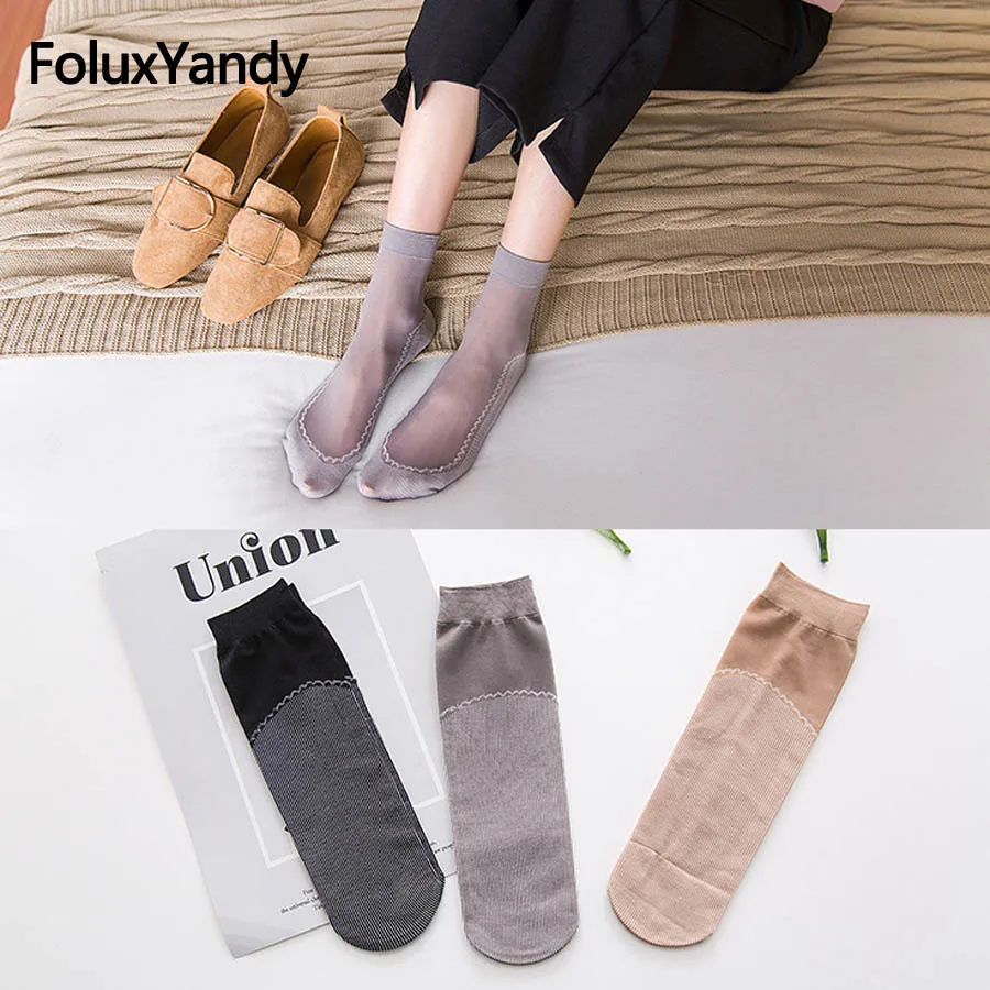 Прозрачные тонкие носки женские летние стильные противоскользящие дышащие