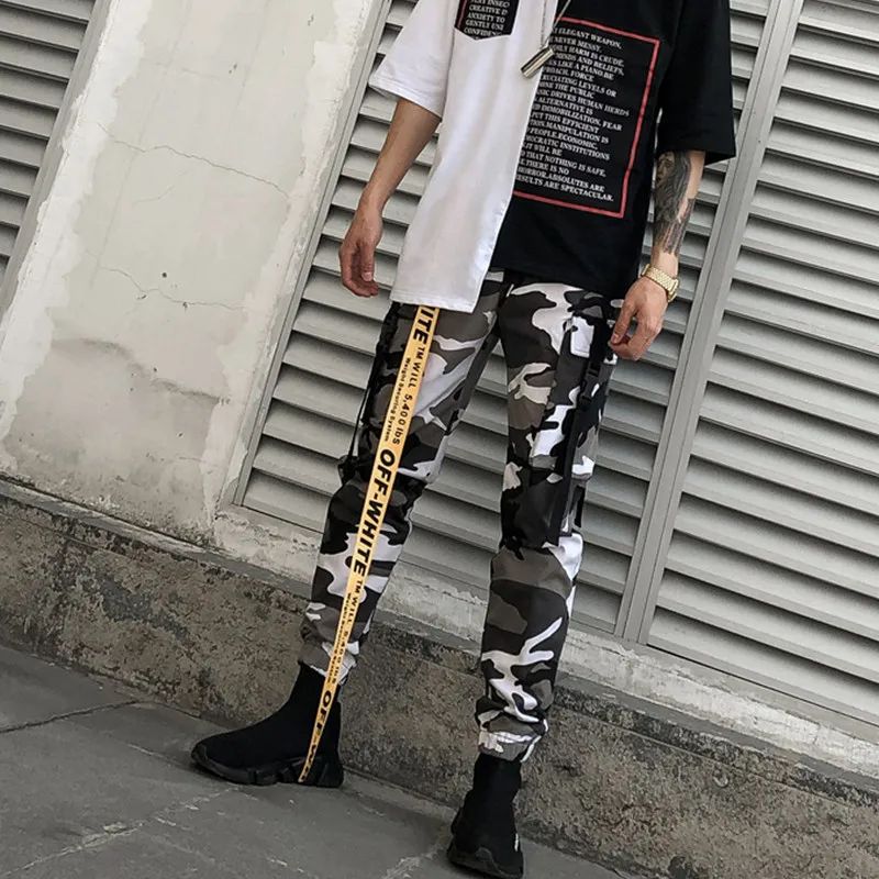 Multi Камуфляж Jogger брюки Pantalon Homme карго Pantolon ленты хип хоп Для мужчин Брюки