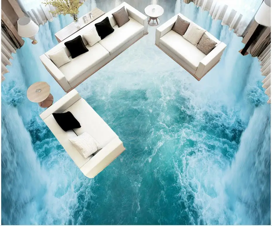Floor Painting 3D Wallpaper Custom PVC Adhesive Magnificent Falls Ocean | Обустройство дома