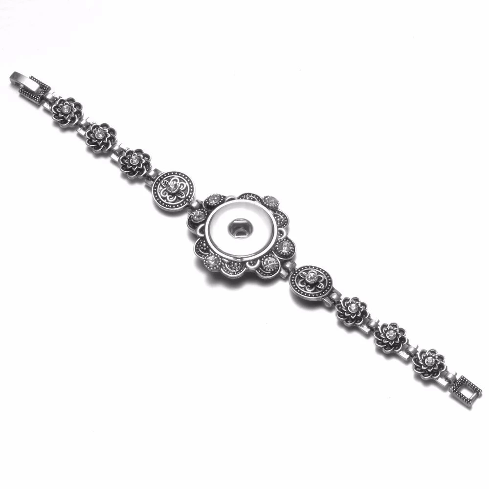 ROYALBEIER New Flower Rhinestone Charms Bracelet Snap 18-20mm Fit 18mm Button For DIY Snaps Jewelry SZ0475 | Украшения и