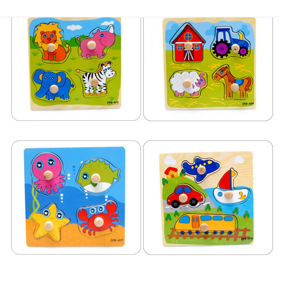 

1pc Cartoon Cute Kids Wooden Puzzle Intelligence Educational Baby Toys Gift Brain Teaser Animal Plants Jigsaw Board Random style