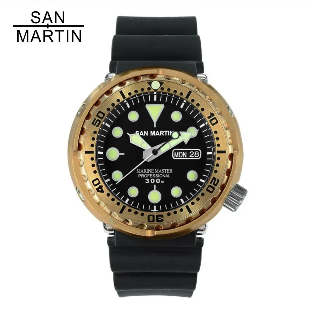 Мужские модные бронзовые часы для дайвинга San Martin SBBN015, водонепроницаемость 300 м, мужские наручные часы NH36 Move t Bronze armor, автоматические часы