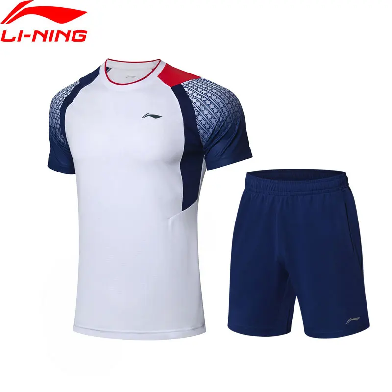 Li Ning мужские костюмы для соревнований бадминтон футболка + шорты комплект