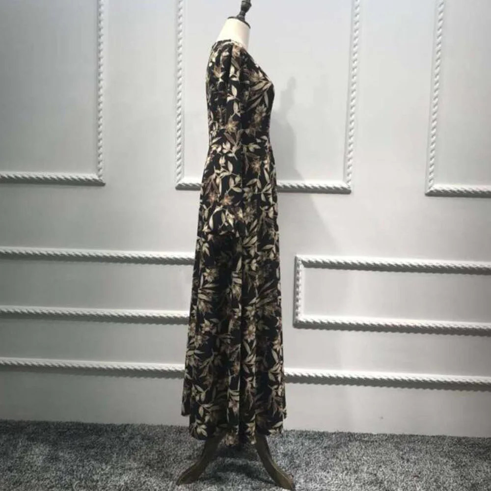 Женское мусульманское платье с цветочным принтом Abaya кафтан расклешенный рукав