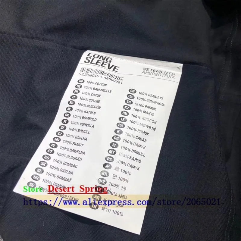 Стикер VETEMENTS AH 2020TRXX VTM с длинным рукавом женские и мужские футболки 1:1 высокое