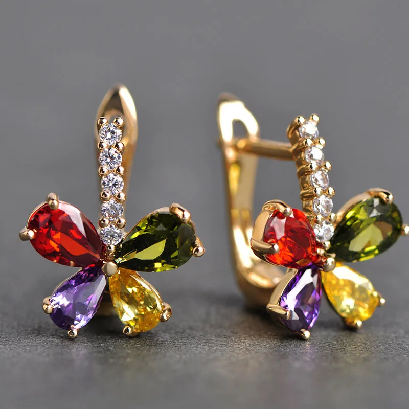 Женские вечерние серьги Blucome фиолетовые серьги-гвоздики золотого цвета с