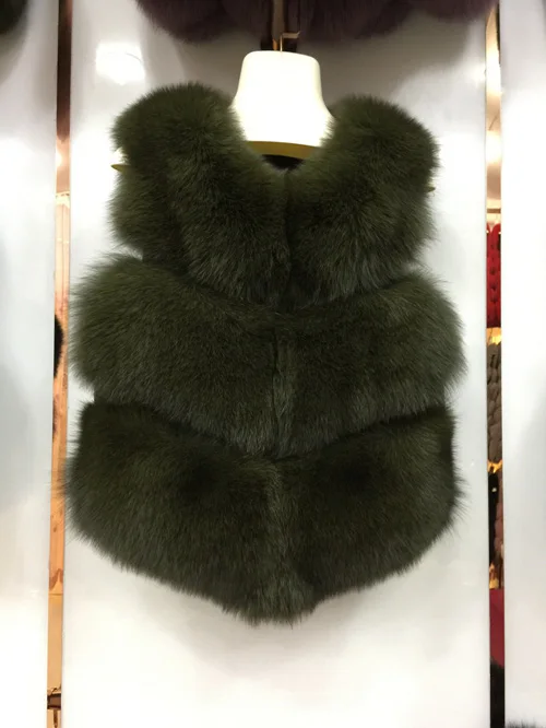 Khaki Green Jancoco Max, женский жилет из натурального Лисьего меха, зимний теплый жилет высокого качества, 3 ряда, пальто без рукавов, модный жилет S7162 - Цвет: Khaki Green