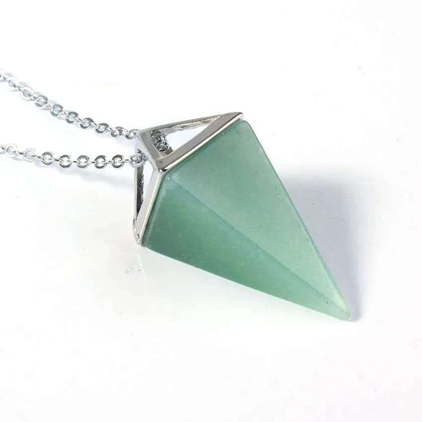Green Aventurine 100-уникальный 1 шт посеребренные квадратные Пирамида кулон аметисты камень «тигровый глаз» ожерелье со звеньями ювелирные изделия - Окраска металла: Green Aventurine
