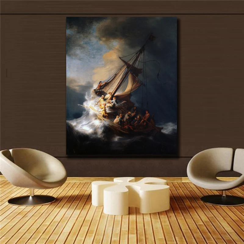 Rembrandt Storm on the Sea of Galilee Giclee напечатанный на холсте настенный Декор для дома 16 ''x