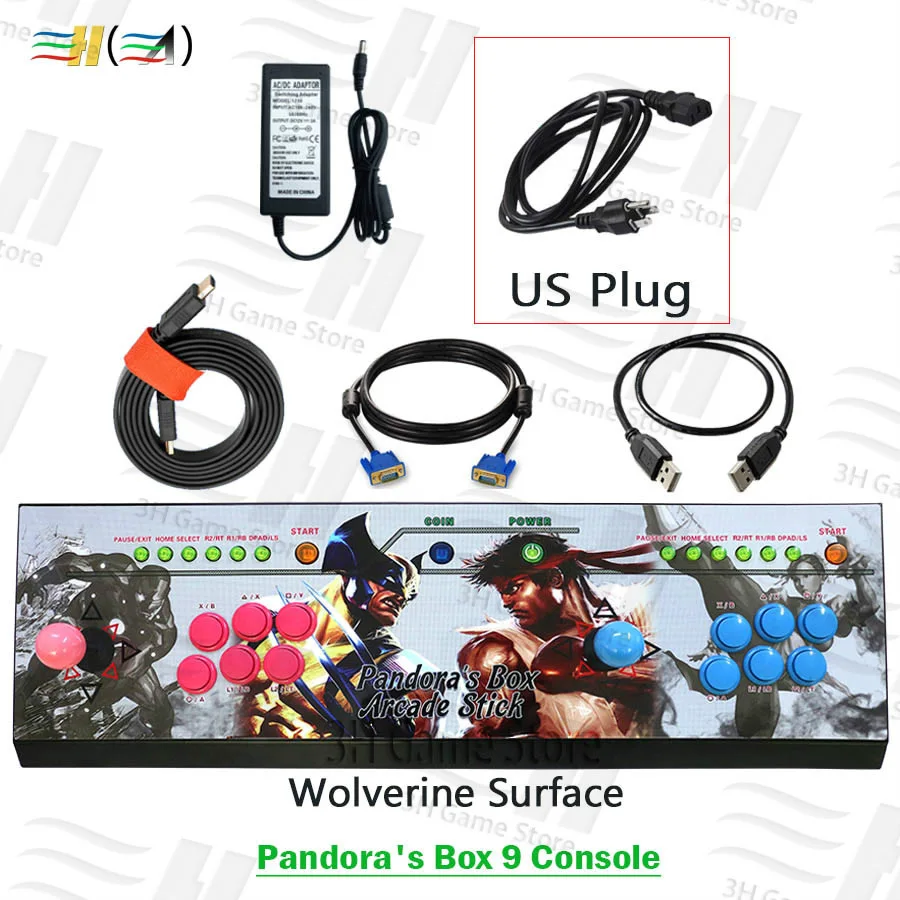 PDB9 JGL surface US Pandora Box 9 1500 В 1 видео игры аркадная палка Консоль 2 игрока джойстик светодиодная Кнопка Pandora's box 5 плюс версия консоли - Цвет: PDB9 JGL surface US