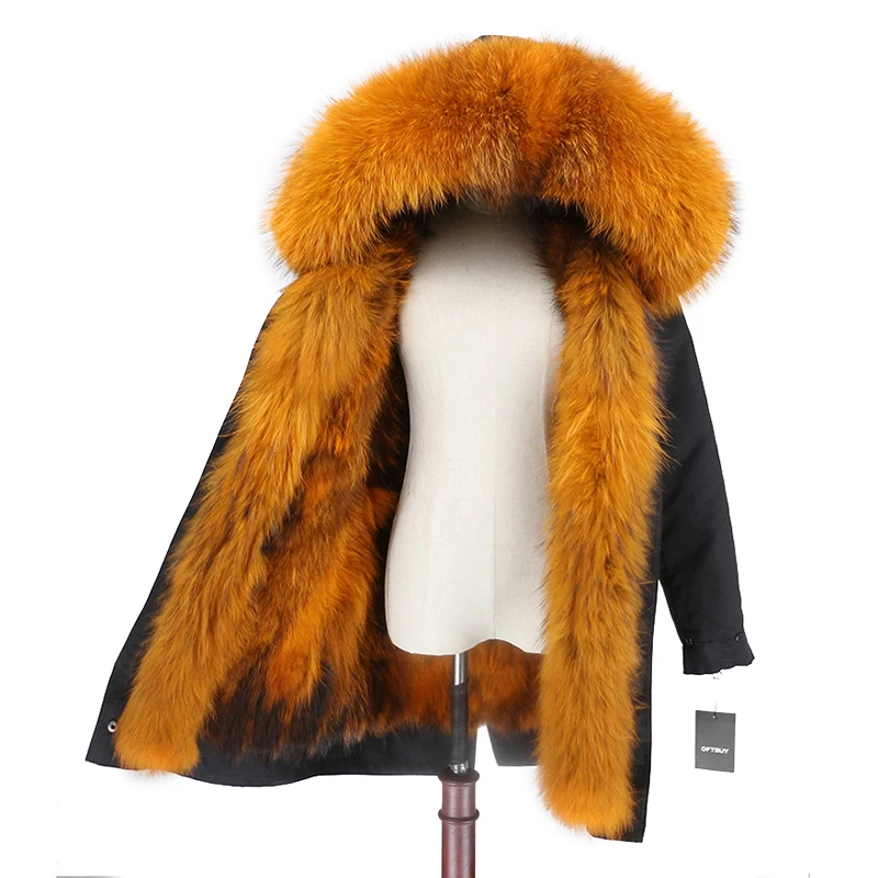 black orange orange OFTBUY пальто из натурального меха енота, капюшон из лисьего меха, зимняя куртка, Женская длинная парка, водонепроницаемая верхняя одежда - Цвет: black orange orange