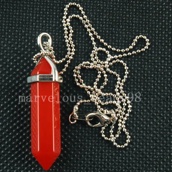 Free Shipping Beautiful jewelry Red Jad Hexagonal Pointed Reiki Chakra Pendant Necklace wich Chain 1Pcs MC3157 | Украшения и