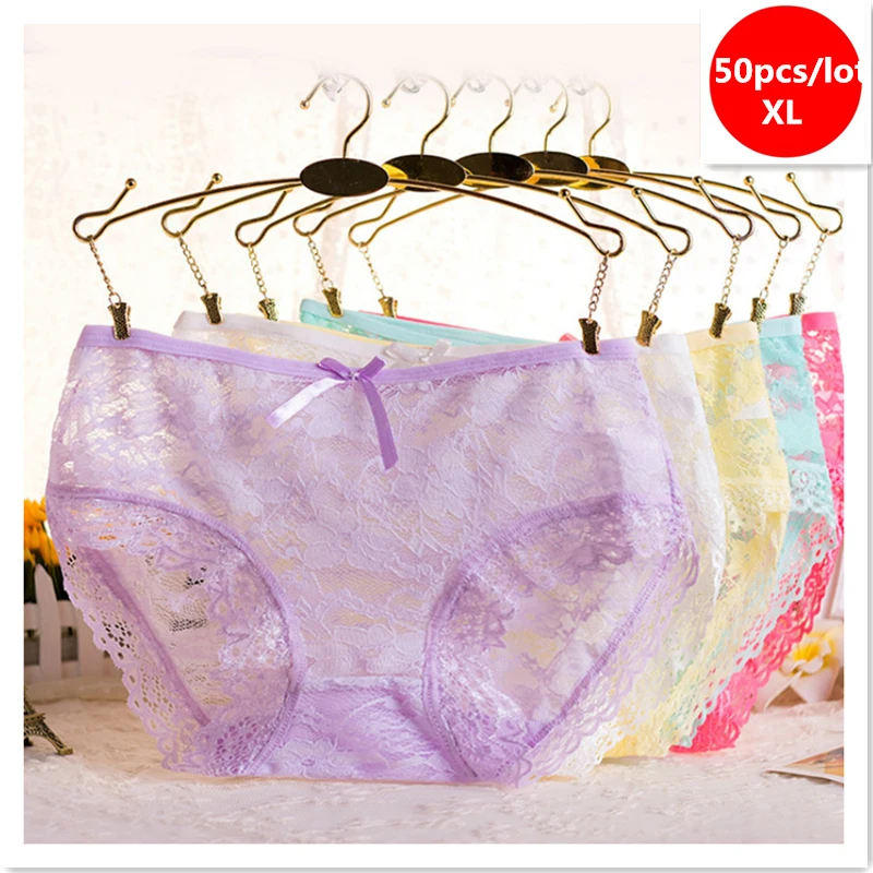 50pcs XL 100 шт./упак. хлопок нижнее белье для девочки до подростка с кружевами для девочек на мягкой подошве; яркий Цвета для детей; короткие трусы; детское нижнее белье для подростков, женскоенижнее бельё, женские трусы - Цвет: 50pcs XL