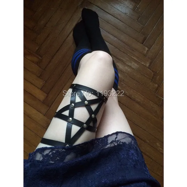 Кожаный ремень для ног в стиле панк Сатан готика звездочка пентаграмма заклёпки