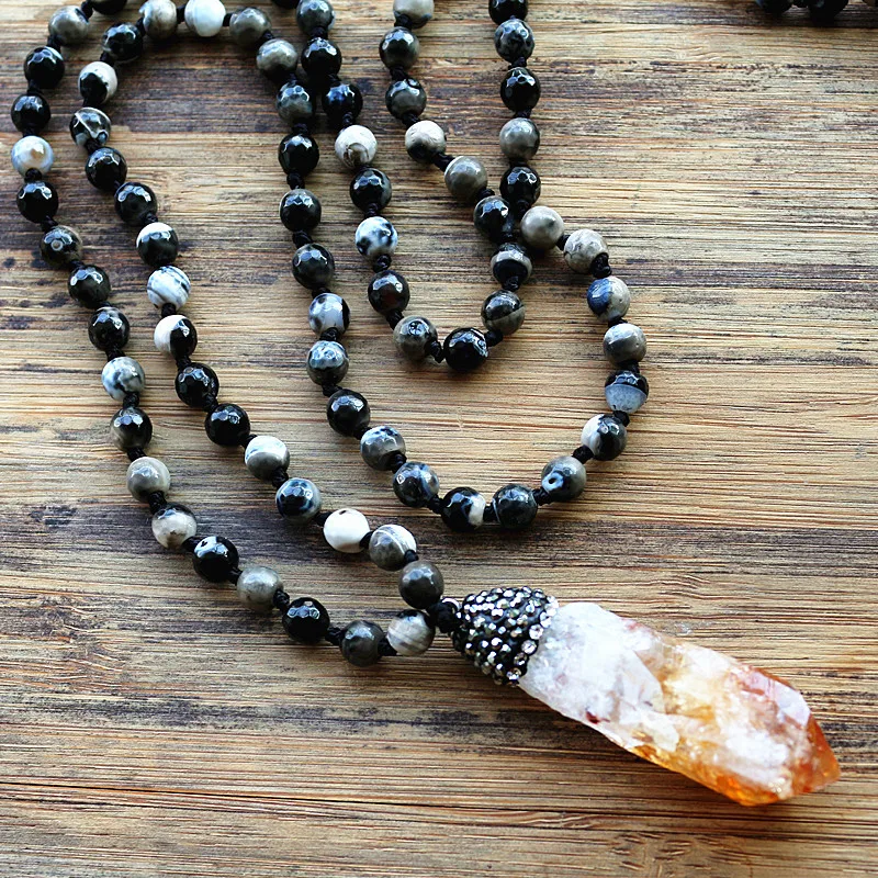 Белый кристалл кулон и 6 мм черный натуральный камень Розария цепь Mala ожерелье