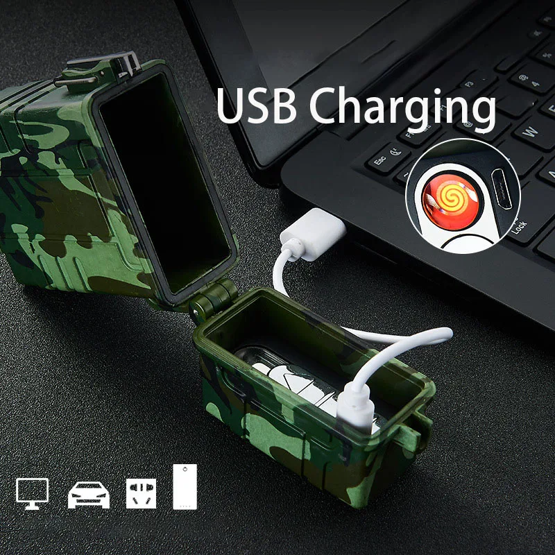 Outdoor Waterproof Portable USB Electronic Cigarette Case With Lighter 20pcs Holder Box Gadgets For Men | Дом и сад