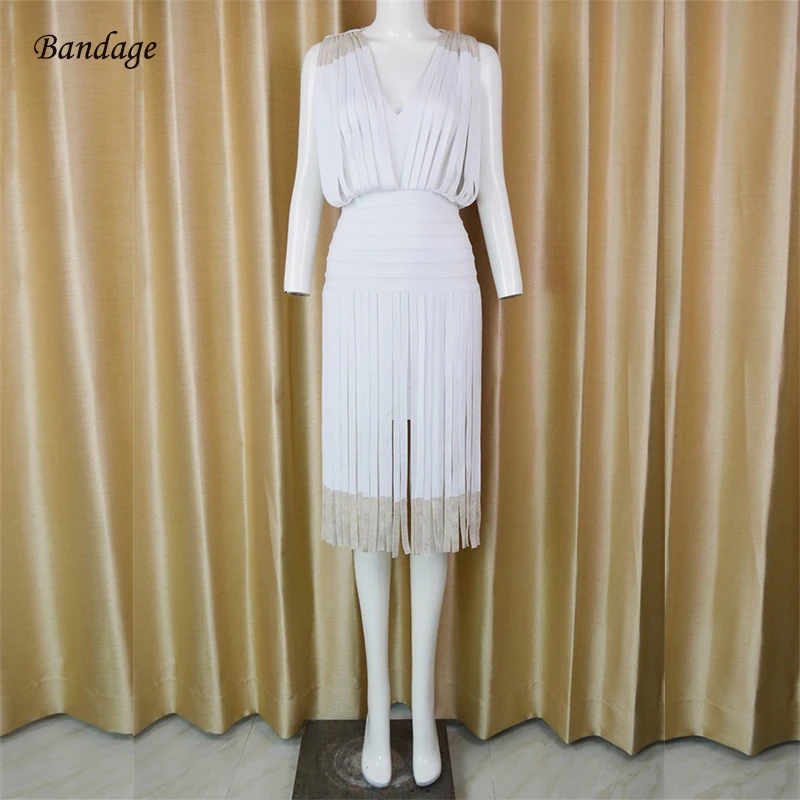 2018 платье с бахромой модное дизайнерское сексуальное облегающее женское v