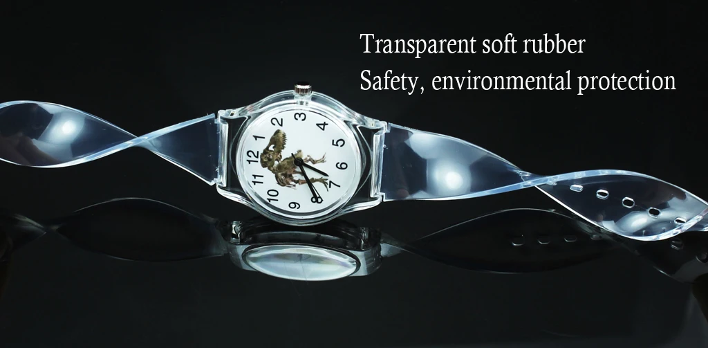 

Dinosaur Tyrannosaurus Cartoon Watch Children Kids Transparent Skull Skeleton Jurassic Dragon Dino Quartz Wrist Watches