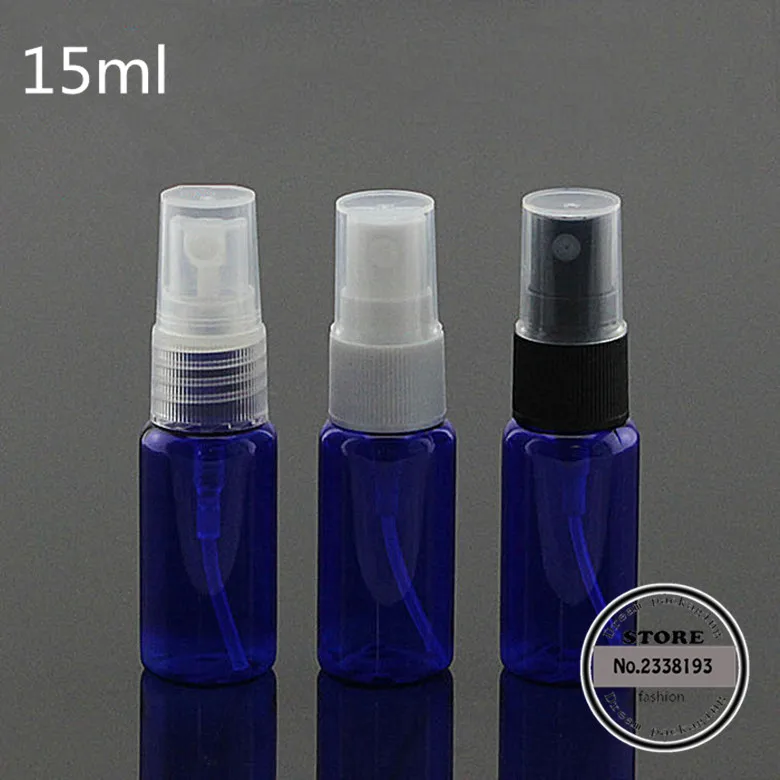 

50pcs/lot 15ml Mini Plastic blue 15ml Small Empty Spray Bottle For Make Up And Skin Care Refillable Bottle