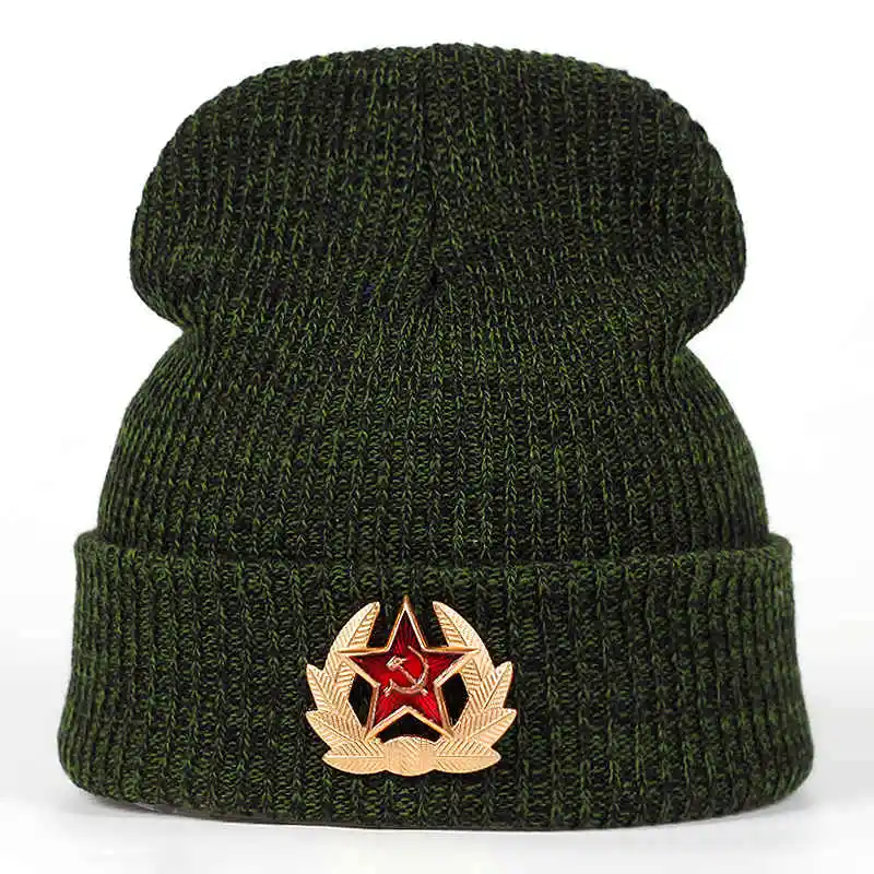 Новинка, зимняя шапка, брендовая русская национальная эмблема, вязанная шапочка, головные уборы для мужчин и женщин, круглые акриловые шапки с вышивкой
