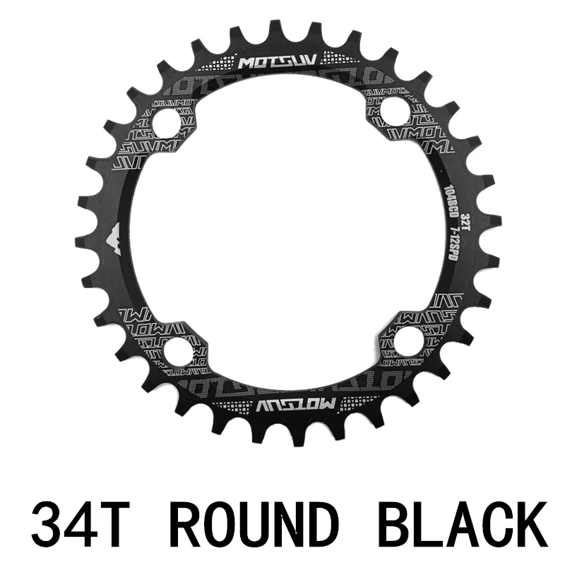 MTB велосипедная круглая узкая широкая Звездочка 32 T/34 T/36 T/38 T 104BCD, велосипедная цепь, круговой шатун, запчасти для велосипеда с одной пластиной - Цвет: Round 34T Black