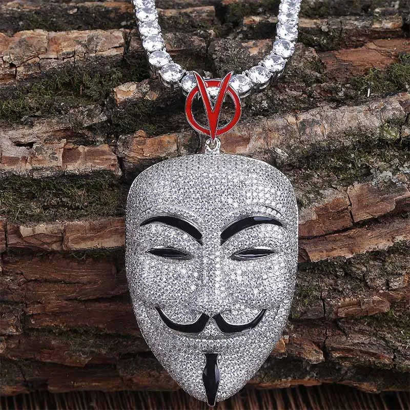 В стиле хип хоп с креплением микро паве ААА CZ камень Bling лед из V for Vendetta подвески в
