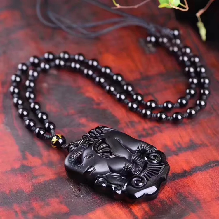 Прямая поставка ожерелье из черного обсидиана с подвеской Ganesha кулон мужские