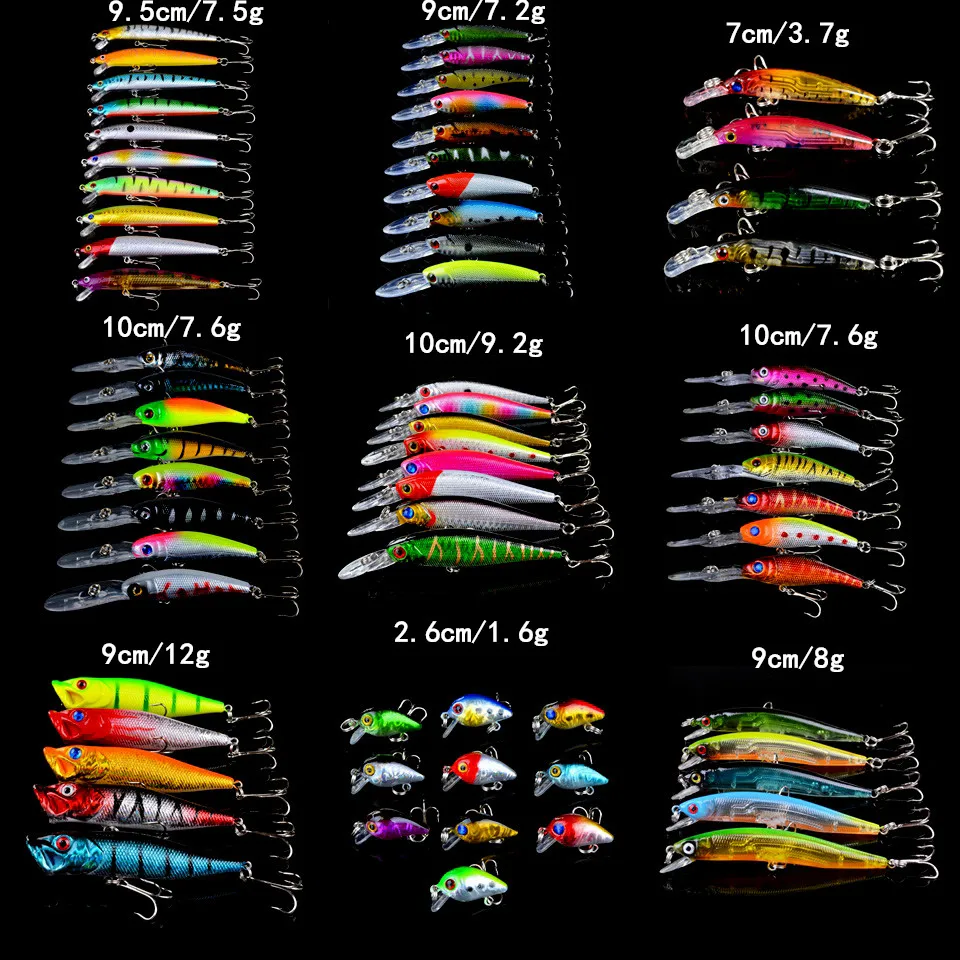 Hot 67pcs/lot Hard Baits Mixed 9 Models Fishing Lures Artificial High Quality Wobblers Fishing Tackle 67 Colors Mix Wholesale