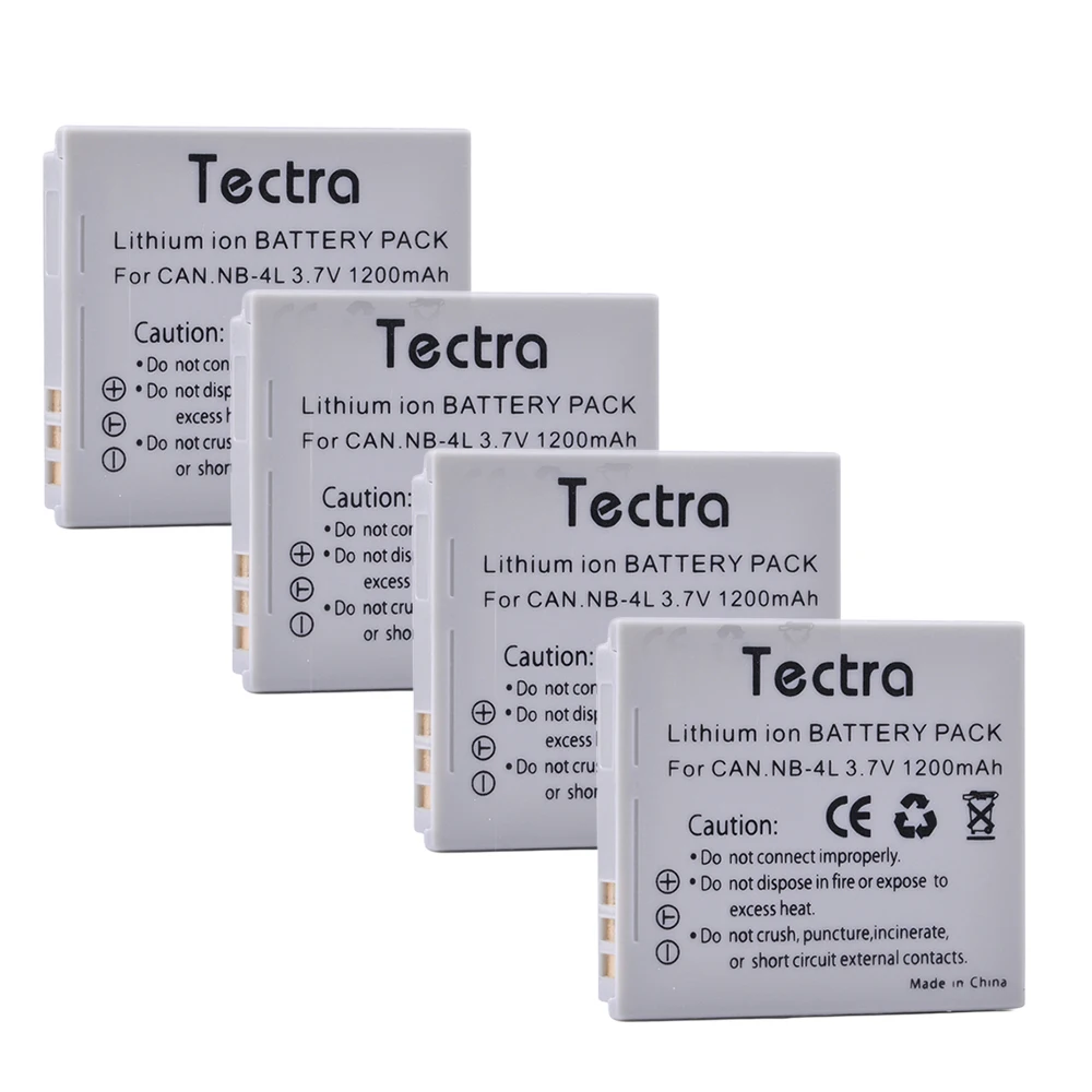 Tectra 4xNB 4L NB батарея для камеры Canon PowerShot SD30 SD40 SD400 SD600 SD1000 TX1 SD750 SD780 IS SD1400 ELPH 300|battery for