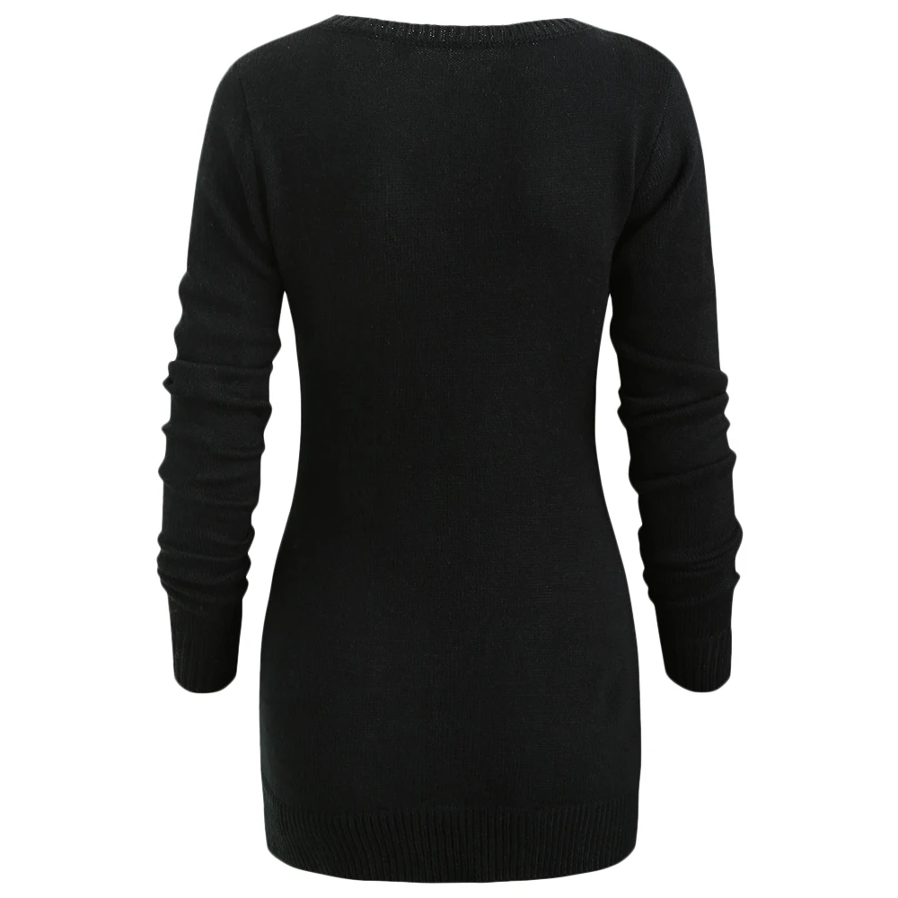 Wipalo Pullover Sweater Women Buttons Crew Neck Long Sleeve Sweater With Striped Scarf Winter knitting Ladies Tops Clothing