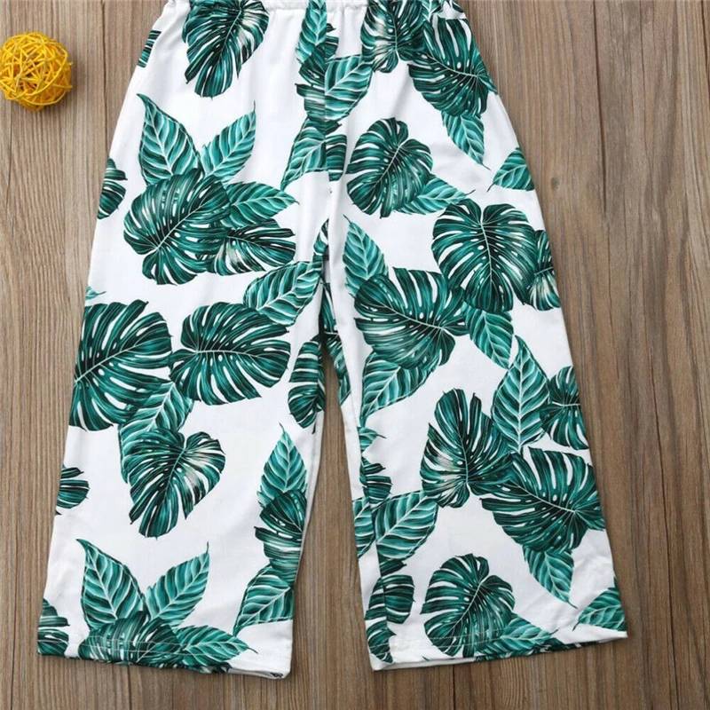 Комбинезон с принтом зеленых листьев для девочек комбинезон открытыми плечами